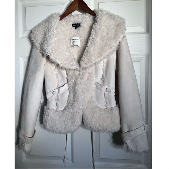 Bebe Shearling/Suede Back Lace Up Coat - Picture 4 of 8
